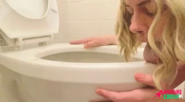 dirty college athlete volleyball girl licking toilet bowl